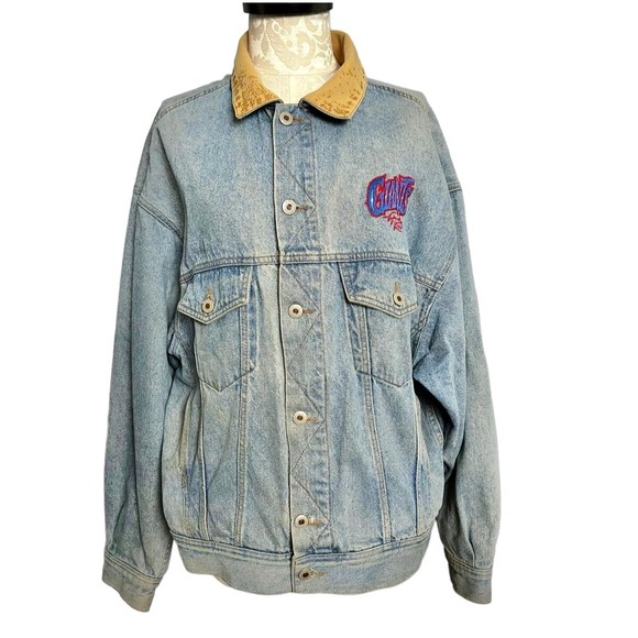 Vintage NFL Branded NY Giants Embroidered Denim Jacket RARE